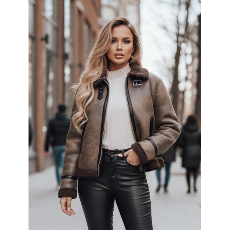 Kávébarna női kabát szőrmével TY4740z