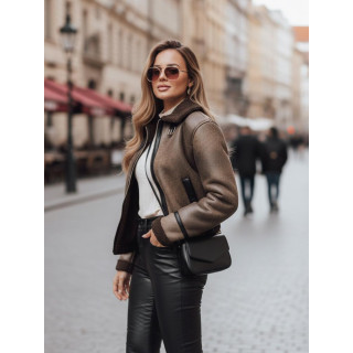 Kávébarna női kabát szőrmével TY4740z