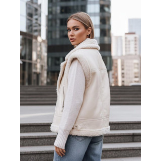 Bézs színű női bőr mellény szőrmével TY5238z