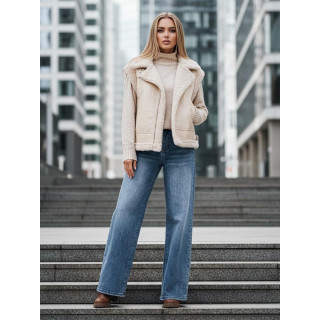 Bézs színű női bőr mellény szőrmével TY5238z