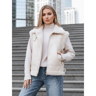 Bézs színű női bőr mellény szőrmével TY5238z