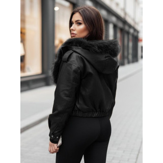 Női fekete bőrkabát szőrmével TY4762z