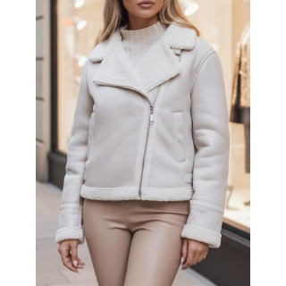 Fehér női velúr kabát szőrmével TY4748z