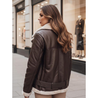 Női bőrkabát szőrmével kávé színben TY4736z