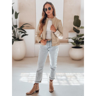 Bézs színű, steppeléssel díszített női bőrkabát TY5215