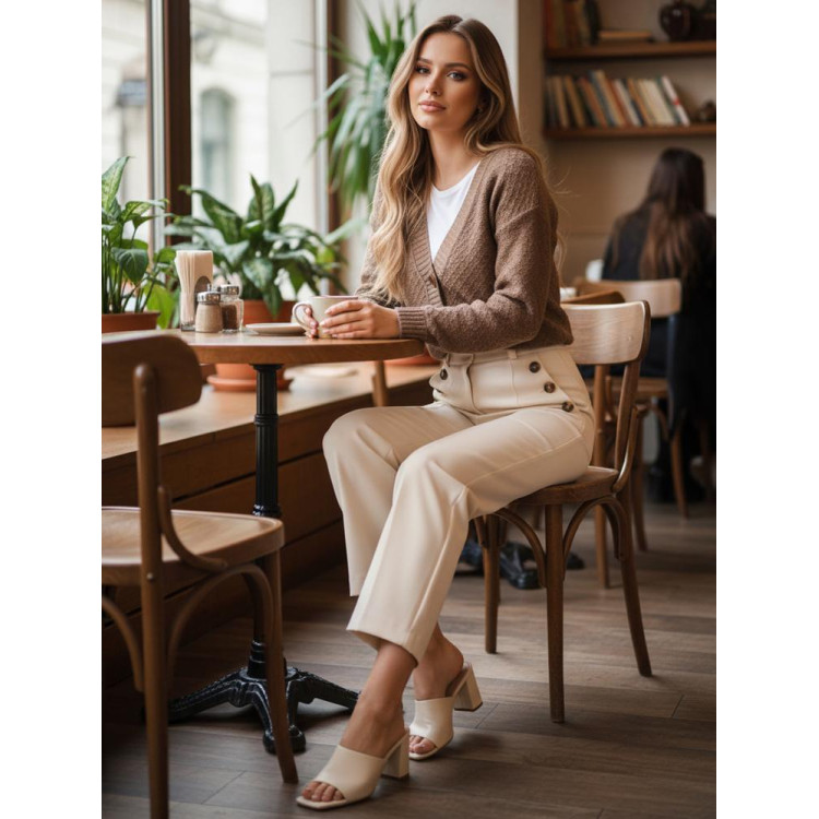 Női gombos bézs pulóver MY2419