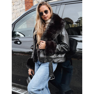 Fekete bőrkabát szőrmével TY5233