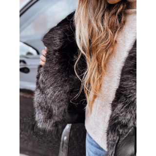 Fekete bőrkabát szőrmével TY5233