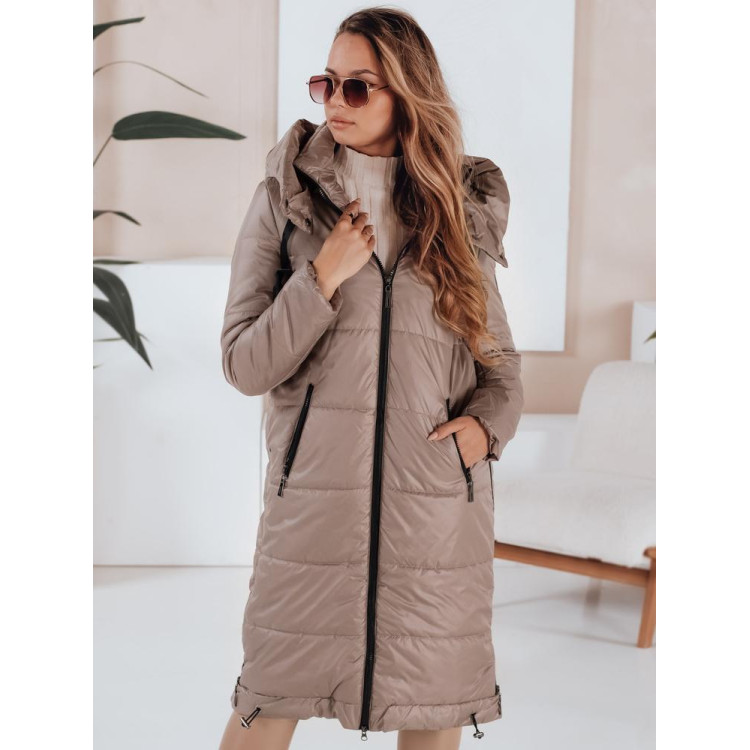 Sötét bézs hosszú női kabát TY5027