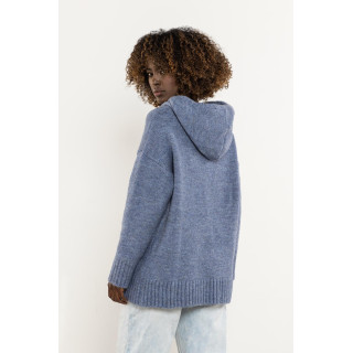 Kék gyapjú pulóver kapucnival