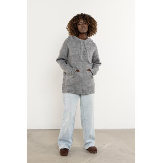 Női szürke gyapjú pulóver kapucnival