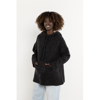 Sötét szürke gyapjú női pulóver kapucnival