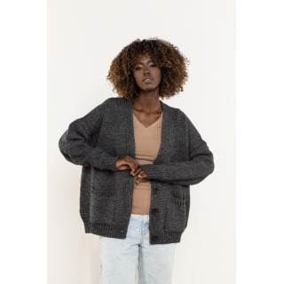 Sötét szürke gyapjú női kardigán