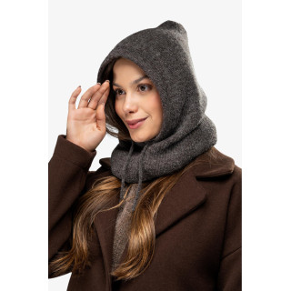 Női meleg, sötétbézs színű símaszk húzózsinórral