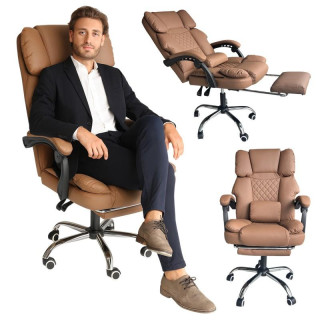 Kávé bőr irodai szék lábtartóval
