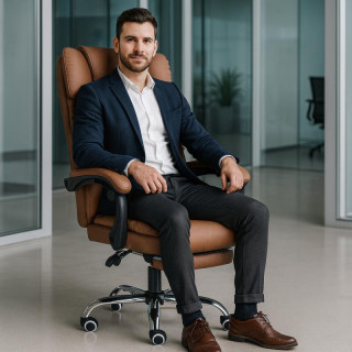 Kávé bőr irodai szék lábtartóval