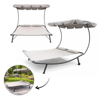 Kétszemélyes szürke kerti nyugágy baldachinnal