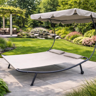 Kétszemélyes szürke kerti nyugágy baldachinnal