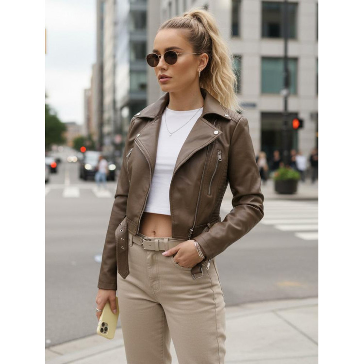 Világosbarna női bőrdzseki TY5536