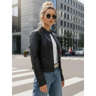 Fekete női bőrkabát állógallérral TY5568