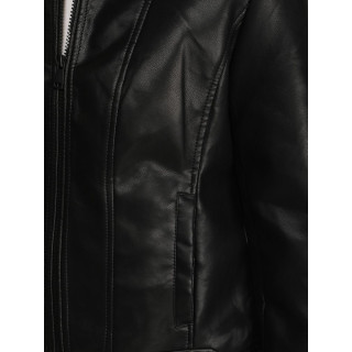 Fekete női bőrkabát állógallérral TY5568