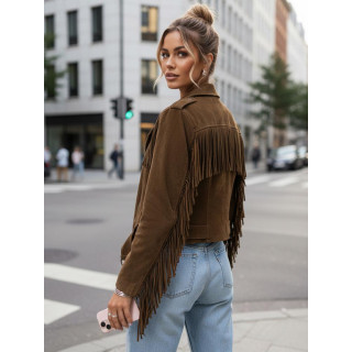 Barna velúr kabát bojtokkal TY5582