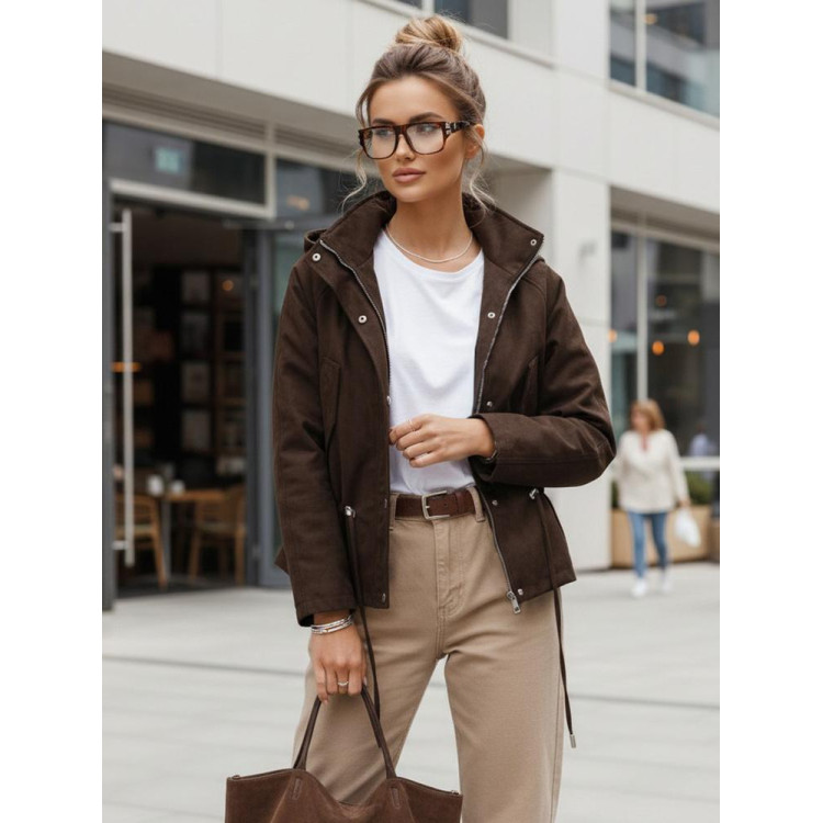 Női velúr kabát csokoládé színben TY5576