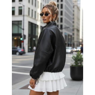 Fekete női bőr bomberdzseki TY5595