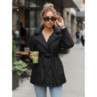 Átmeneti fekete női kabát övvel TY5588
