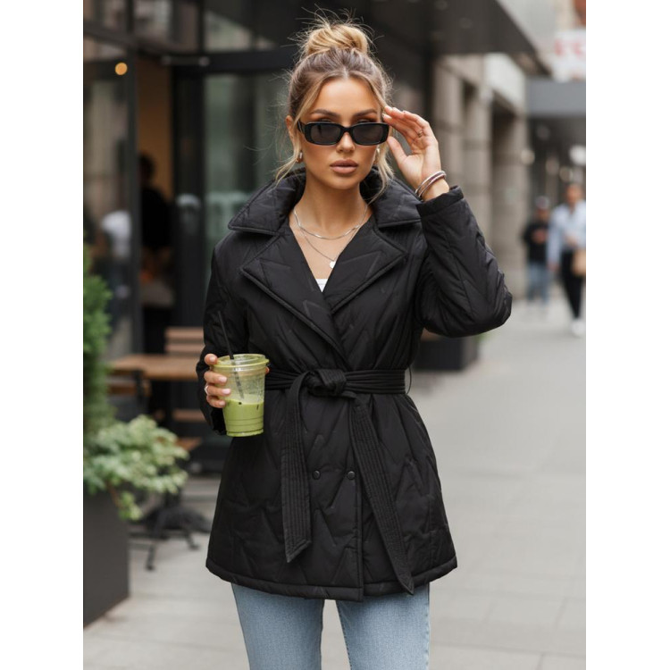 Átmeneti fekete női kabát övvel TY5588