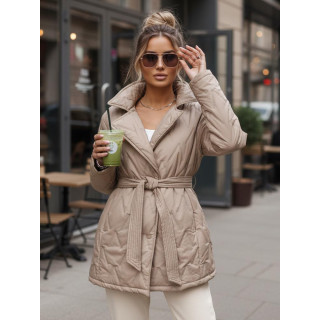 Női bézs színű átmeneti kabát övvel TY5589