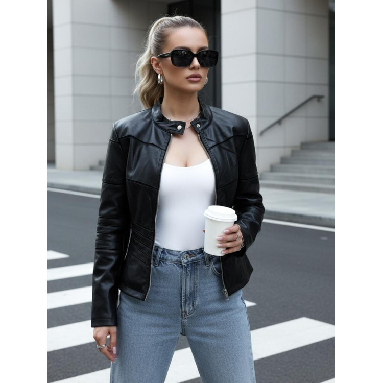 Női bőrkabát állógallérral TY5455