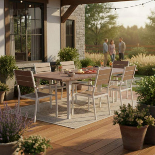 Bézs színű, kihúzható kerti asztal 180-240 cm - 12 férőhelyes