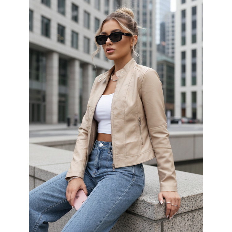 Női bőrdzseki bézs színben TY4745