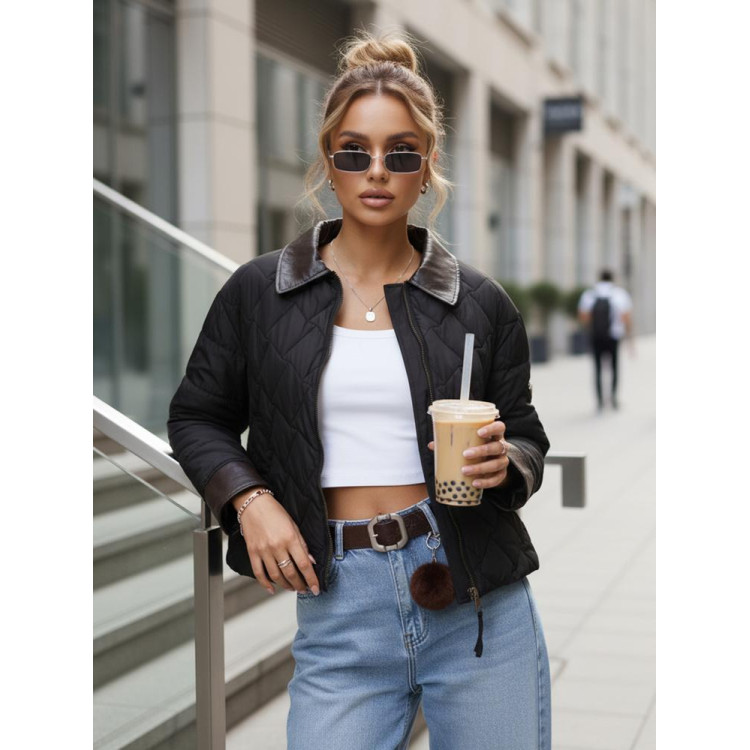 Fekete steppelt női kabát TY5622