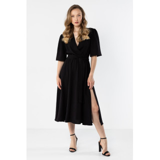 Női fekete midi ruha megkötővel