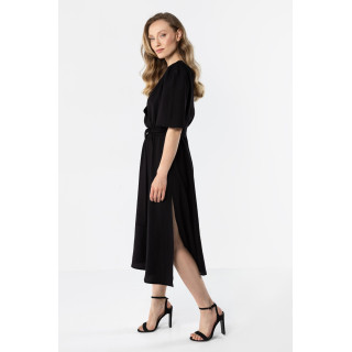 Női fekete midi ruha megkötővel