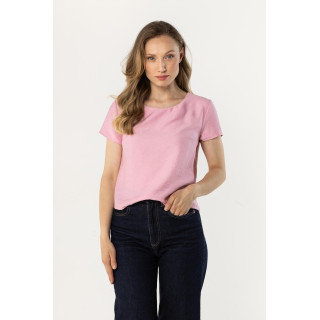 Rózsaszín női póló félkör alakú nyakkivágással