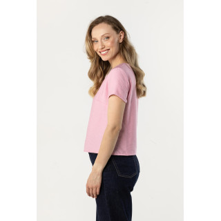 Rózsaszín női póló félkör alakú nyakkivágással