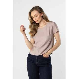 Női bézs színű póló félkör alakú nyakkivágással