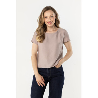 Női bézs színű póló félkör alakú nyakkivágással