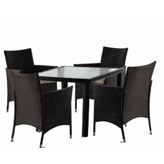 Barna-bézs rattan bútorgarnitúra - asztal + 4 szék