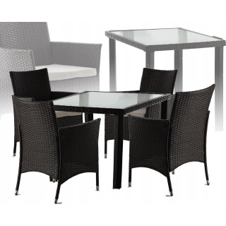 Barna-bézs rattan bútorgarnitúra - asztal + 4 szék