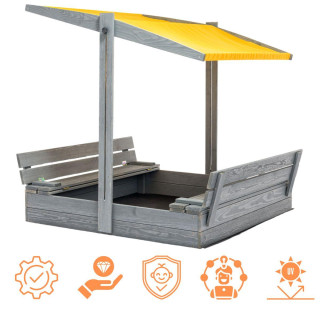 Lezárható, impregnált homokozó tetővel és UV-szűrővel - 120x120 cm