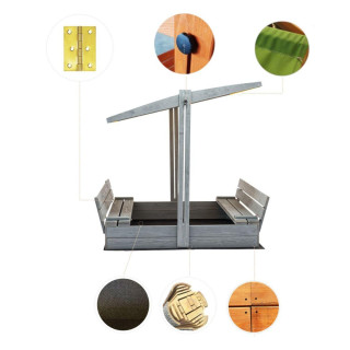 Lezárható, impregnált homokozó tetővel és UV-szűrővel - 120x120 cm