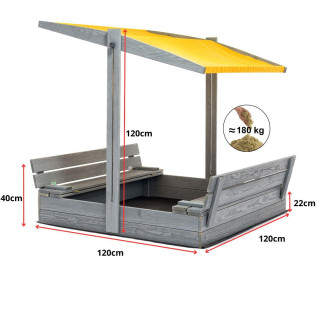 Lezárható, impregnált homokozó tetővel és UV-szűrővel - 120x120 cm