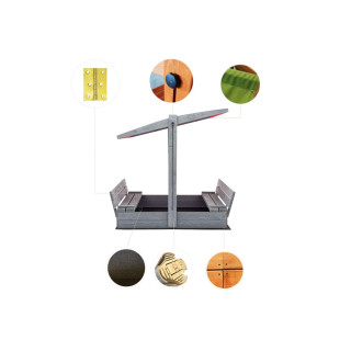 Lezárható, impregnált homokozó tetővel és UV-szűrővel - 120x120 cm