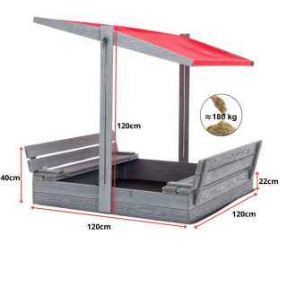 Lezárható, impregnált homokozó tetővel és UV-szűrővel - 120x120 cm