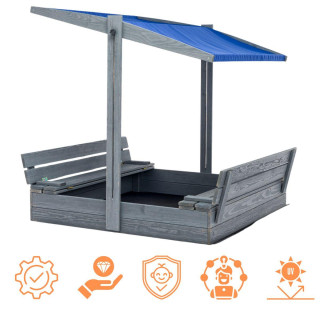 Lezárható, impregnált homokozó tetővel és UV-szűrővel - 120x120 cm