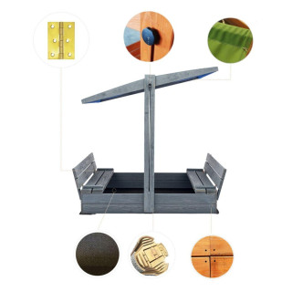 Lezárható, impregnált homokozó tetővel és UV-szűrővel - 120x120 cm